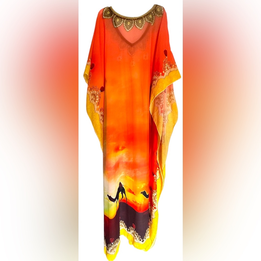 Elegant sheer Embellishment Sunset Beach wear Kaftan